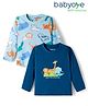 Babyoye 100% Cotton Knit Eco Jiva Full Sleeves T-Shirt with Animal Print Pack Of 2 - Blue & Navy Blue