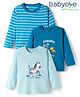 Babyoye 100% Cotton Knit Eco Jiva Full Sleeves T-Shirt with Stripes Animal Print Pack Of 3 - Blue & Light Blue