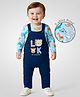 Babyoye 100% Cotton Knit Eco Jiva Full Sleeves Dungarees & T-Shirt with Animal Print - Navy Blue & Light Blue