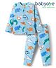Babyoye 100% Interlock Knit Full Sleeves Co-ords Night Suit With Animal Print - Light Blue