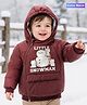 Babyoye Woven Full Sleeves Padded Hooded Jacket With Snowman Print - Maroon