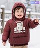 Babyoye Woven Full Sleeves Padded Hooded Jacket With Snowman Print - Maroon