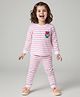 Bonfino 100% Cotton Knit Full Sleeves Night Suit With Floral Print - White & Pink