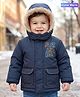 Babyoye Knit Full Sleeves Padded Hooded Jacket with Text Print - Navy Blue