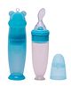 AdoreMr.Bear Baby Premium Silicon Squeeze Feeder with Cap & Storage Case- 100ml- Blue