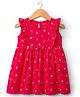Babyhug Single Jersey Knit Frill Sleeves Frock with Floral Print & Bow Applique - Red