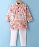 Ridokidz Full Sleeves Abstract Printed Kurta Pyjama Set - Peach & Off White
