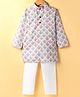 Ridokidz Full Sleeves Ethnic Printed Thread Work Detailed Kurta Pyjama Set - Pink & Green