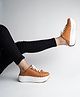 Shoetopia Lace Designed Slip On Sneakers - Tan