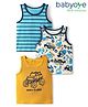 Babyoye 100% Cotton Sleeveless Stripes & Vehicle Printed Vests Pack Of 3 - Multi Colour