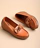 Shoetopia Bow Applique Detailed & Textured Slip On Loafers - Tan
