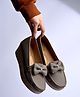 Shoetopia Bow Applique Detailed Slip On Loafers - Grey