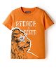 Pine Kids Cotton Knit Half Sleeves T-Shirt With Animal & Strong & Brave Text Print - Orange