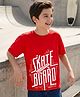 Pine Kids Cotton Knit Half Sleeves T-Shirt with Skating Graphic - Red