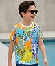 Pine Kids Cotton Knit Half Sleeves T-Shirt with Abstract Print - Multicolor