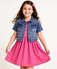 Arias Cotton Woven Half Sleeves Frock With Denim Jacket - Pink