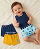 Babyoye 100% Cotton Elastane Knit Trunks With Dino Print Pack Of 3 - Yellow Light Blue & Navy Blue