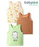 Babyoye 100% Cotton Knit Sleeveless Vests With Stripes & Animal Print Pack of 3 - Light Green & Peach