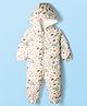 Babyhug Woven Full Sleeves Hooded Winter Romper With Floral Print - Off White