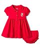 Babyhug Single Jersey Knit Half Sleeves Frock With Floral Print & Bloomer - Red