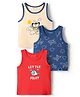 Babyoye 100% Cotton Elastane Knit Sleeveless Vest with Aeroplane & Animal Print Pack of 3 - Cream Red & Blue