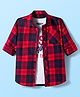 Pine Kids Cotton Woven Full Sleeves Checkered Shirt With T-Shirt - Red