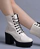 Shoetopia Solid Lace Ups Boots - Cream