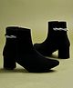 Shoetopia Stone Embellished Zipper Closure Boots - Black