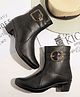 Shoetopia Buckle Applique Detailed Zipper Closure Boots - Black