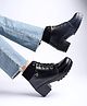 Shoetopia Solid Lace Up Boots - Black