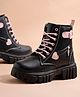 Shoetopia Heart Patch Embroidered Boots - Black