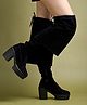 Shoetopia Solid Lace Up Long Boots - Black