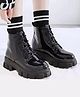 Shoetopia Solid Lace Up Boots - Black