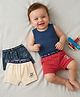 Babyoye 100% Cotton Knit Trunks with With Plane & Little Pilot Text Print Pack Of 3 - Red Navy Blue & Beige