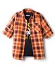 Pine Kids Cotton Woven Full Sleeves Checks Shirt With Text Print T-Shirt  - Orange