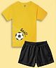 NUSYL Cotton Blend Knit Half Sleeves Goal Text & Football Printed Tee With Shorts Set - Yellow & Black