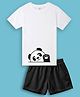 NUSYL Cotton Blend Knit Half Sleeves Panda Printed Tee & Shorts Set - White & Black