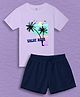 NUSYL Cotton Blend Knit Half Sleeves Tropical Theme Printed Tee & Shorts Set - Lilac & Navy Blue