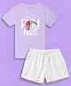 NUSYL Cotton Blend Knit Half Sleeves Play Hard Text Printed Tee & Shorts Set - Lilac & White