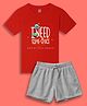 NUSYL Cotton Blend Knit Half Sleeves Space Theme Printed Tee & Shorts Set - Red & Grey