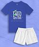 NUSYL Cotton Blend Knit Half Sleeves Space Theme Printed Tee & Shorts Set - Royal Blue & White