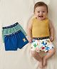 Babyoye 100% Cotton Knit Trunks With Stripes Animal & Text Print Pack of 3 - Green White & Blue