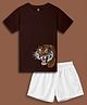 NUSYL Cotton Blend Knit Half Sleeves Tiger Printed Tee & Shorts Set - Brown & White
