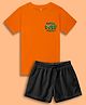 NUSYL Cotton Blend Knit Half Sleeves Cool Dude Text Printed Tee & Shorts Set - Orange & Black