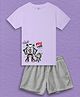 NUSYL Cotton Blend Knit Half Sleeves Robots Printed Tee & Shorts Set - Lilac & Grey