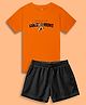 NUSYL Cotton Blend Knit Half Sleeves Wild Hunt Text Printed Tee & Shorts Set - Orange & Black