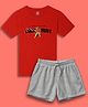 NUSYL Cotton Blend Knit Half Sleeves Wild Hunt Text Printed Tee & Shorts Set - Red & Grey