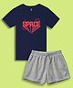NUSYL Cotton Blend Knit Half Sleeves Space Text Printed Tee & Shorts Set - Navy Blue & Grey