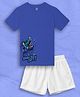 NUSYL Cotton Blend Knit Half Sleeves Dinosaur Printed Tee & Shorts Set - Royal Blue & White