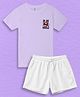 NUSYL Cotton Blend Knit Half Sleeves Play Hard Text Printed Tee & Shorts Set - Lilac & White